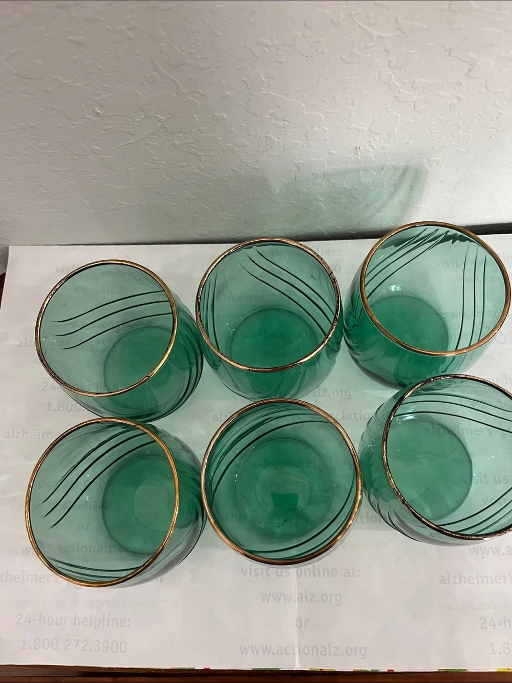 Libbey Juniper VTG Green Glass Tumblers with Gold Rim - Set of 6 MCM